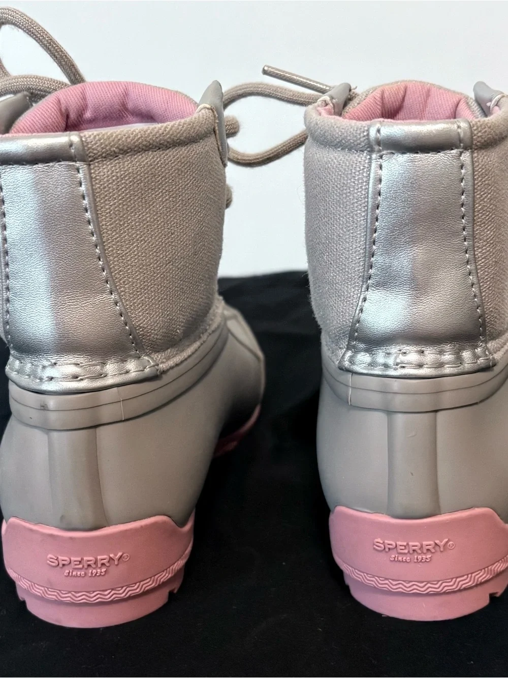 Sperry Toddler Girls Port Duck Boots Gray Pink Sparkle Size 9